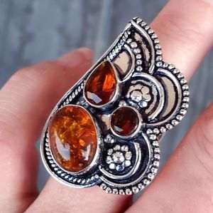 New Amber & Citrine 925 Silver Ring.